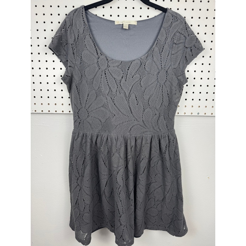 LC Lauren Conrad Gray Floral Lace Knit Fit Flare Skater Dress L